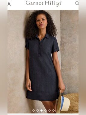 Garnet Hill Linen Relaxed Popover Shirtdress Olive Green , Medium